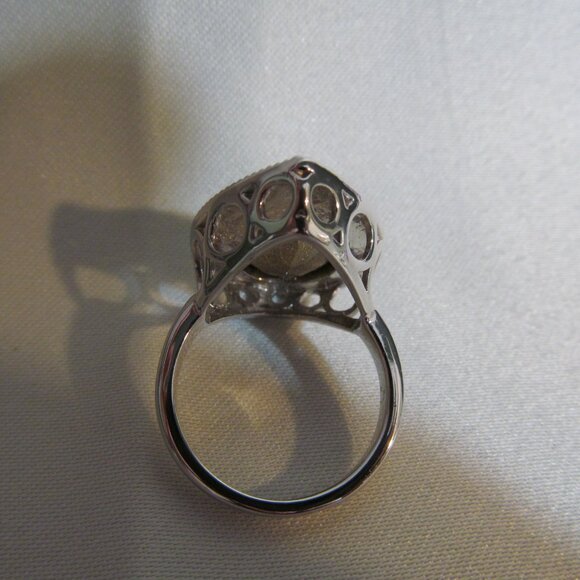 Faux Blue Topaz Faux Paraiba Tourmaline & Faux Diamond Silver Tone Ring Size 10 - Picture 9 of 16